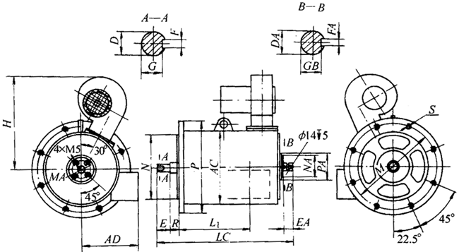 YYTD調(diào)速電梯用電動(dòng)機(jī)外形尺寸圖