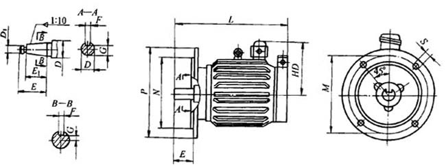 YZE系列起重及冶金用電磁制動(dòng)三相異步電動(dòng)機(jī)外形尺寸